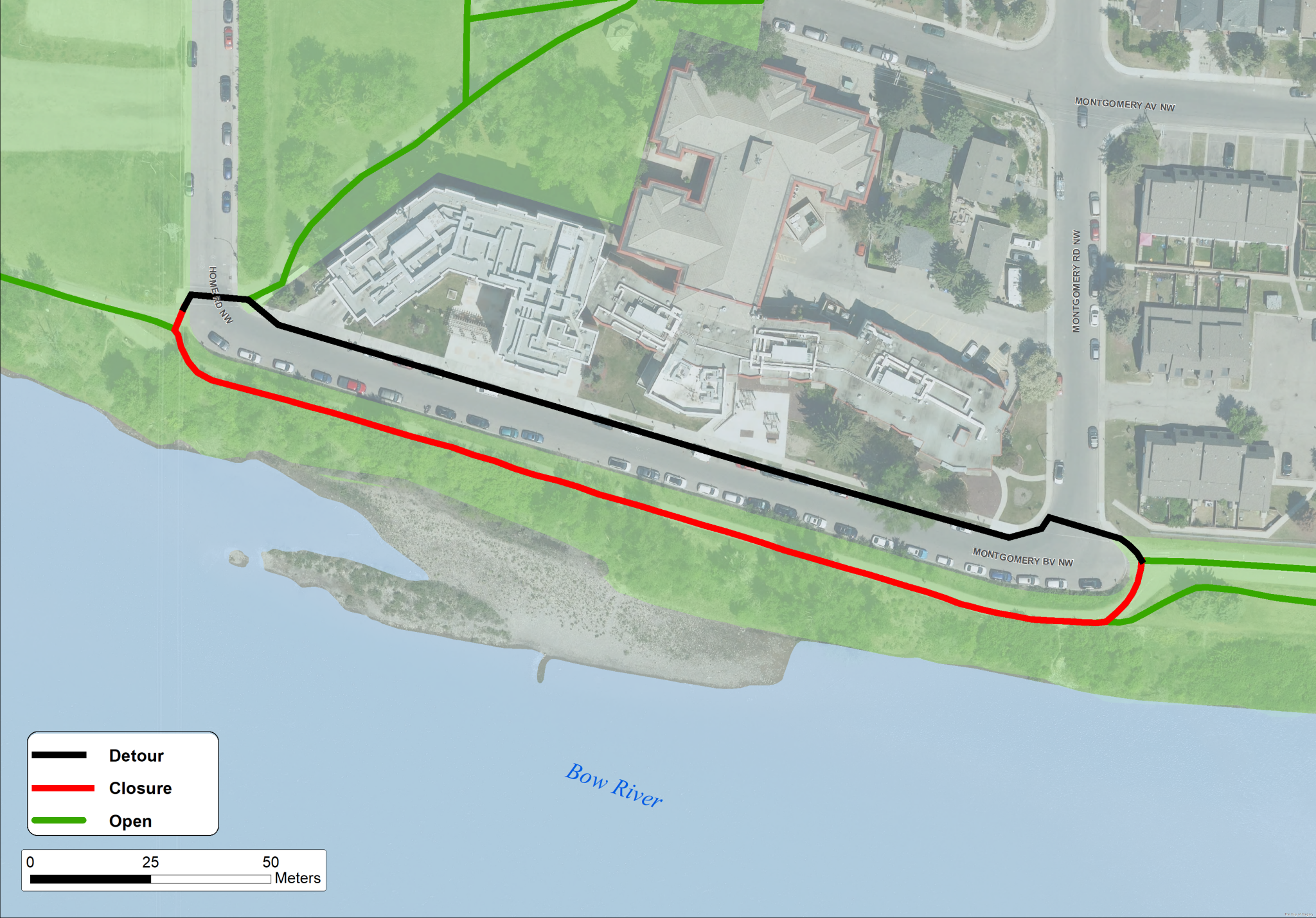 Pathway closure map Montgomery Boulevard N.W.