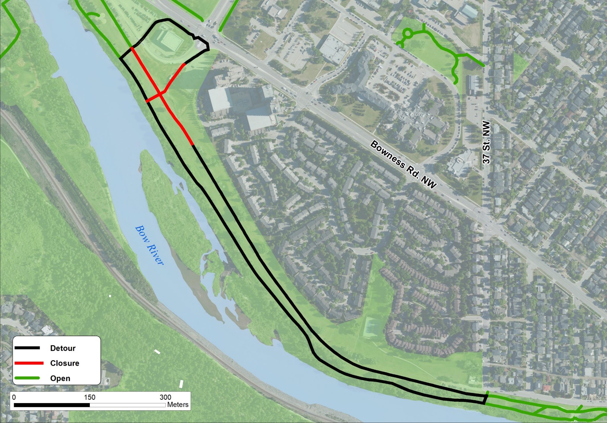 Pathway closure along the Bow River Pathway for Feeder Main excavation phase 1
