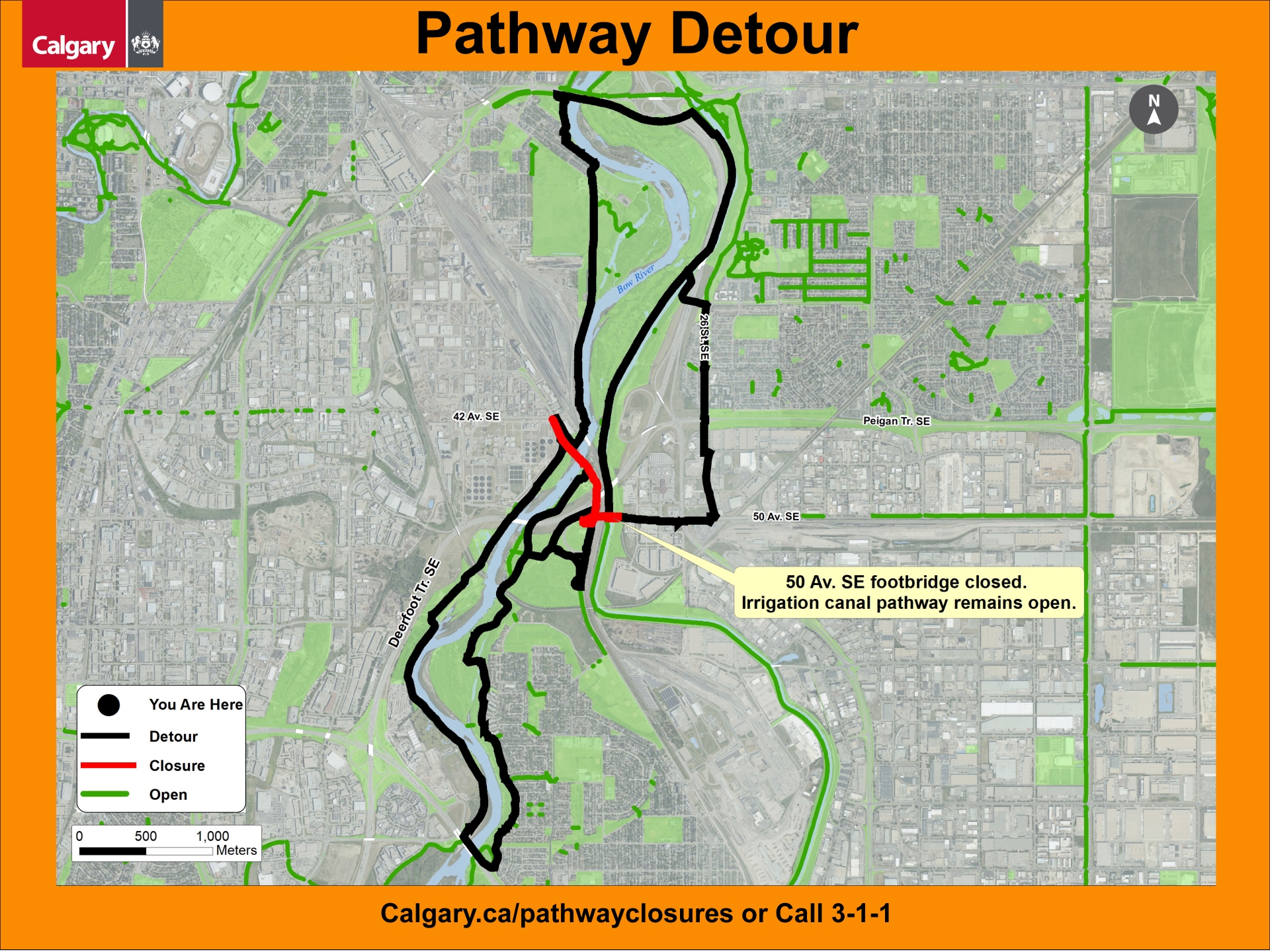 Pathway closure map Ogden bow river