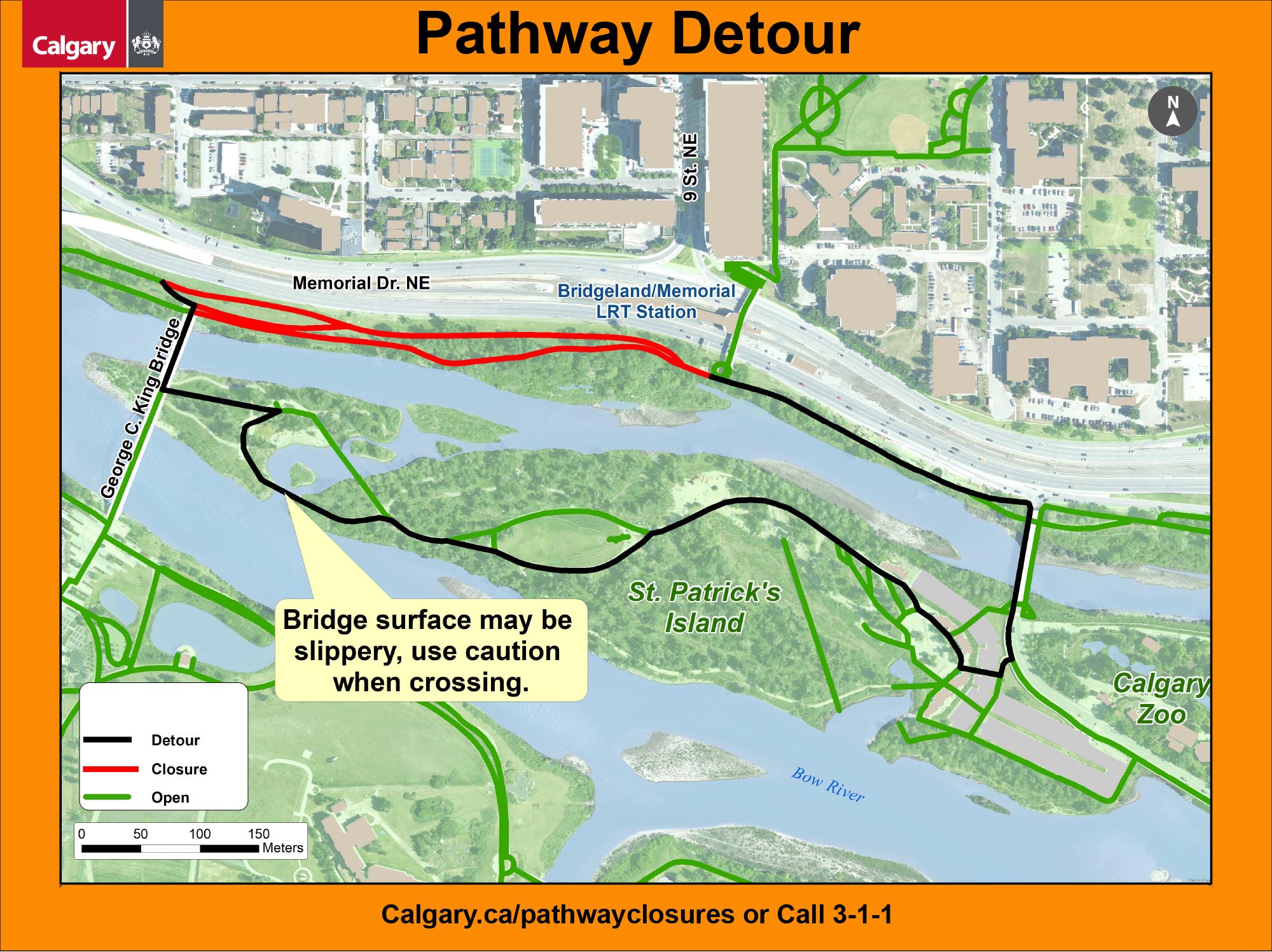 Bow river pathway closure near the Bridgeland LRT Station