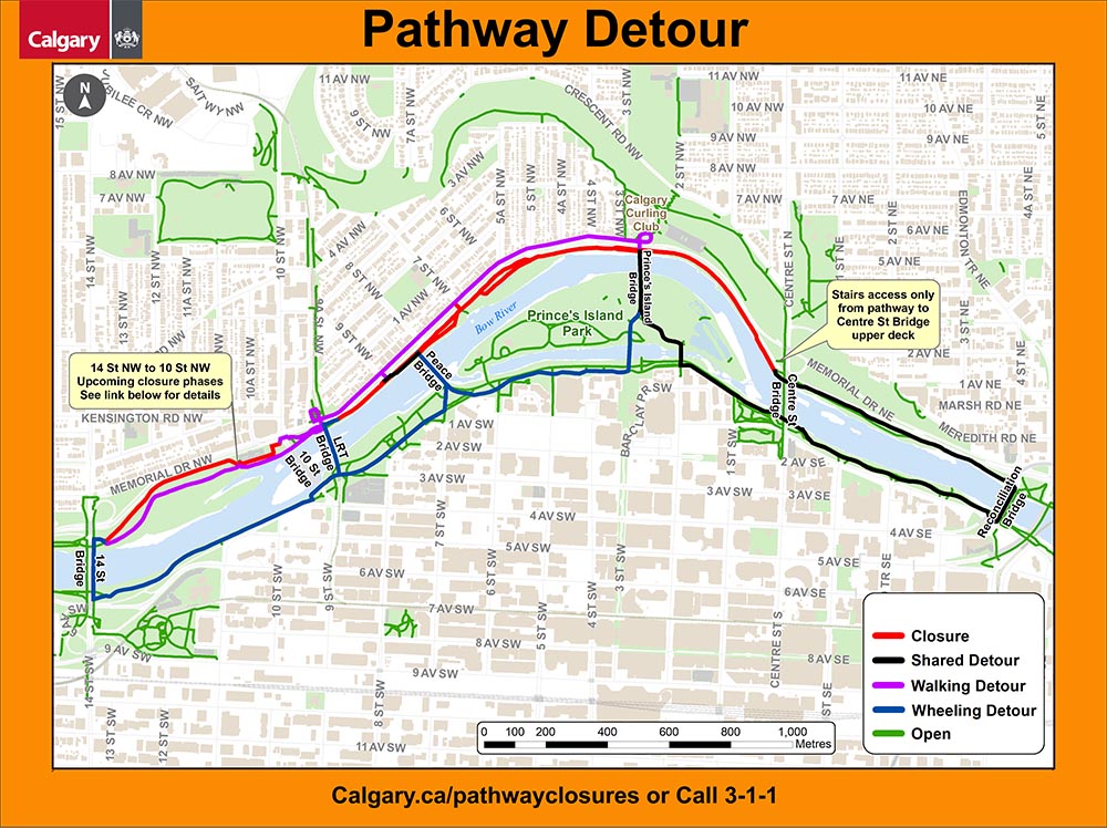 Pathway closure map Ogden bow river