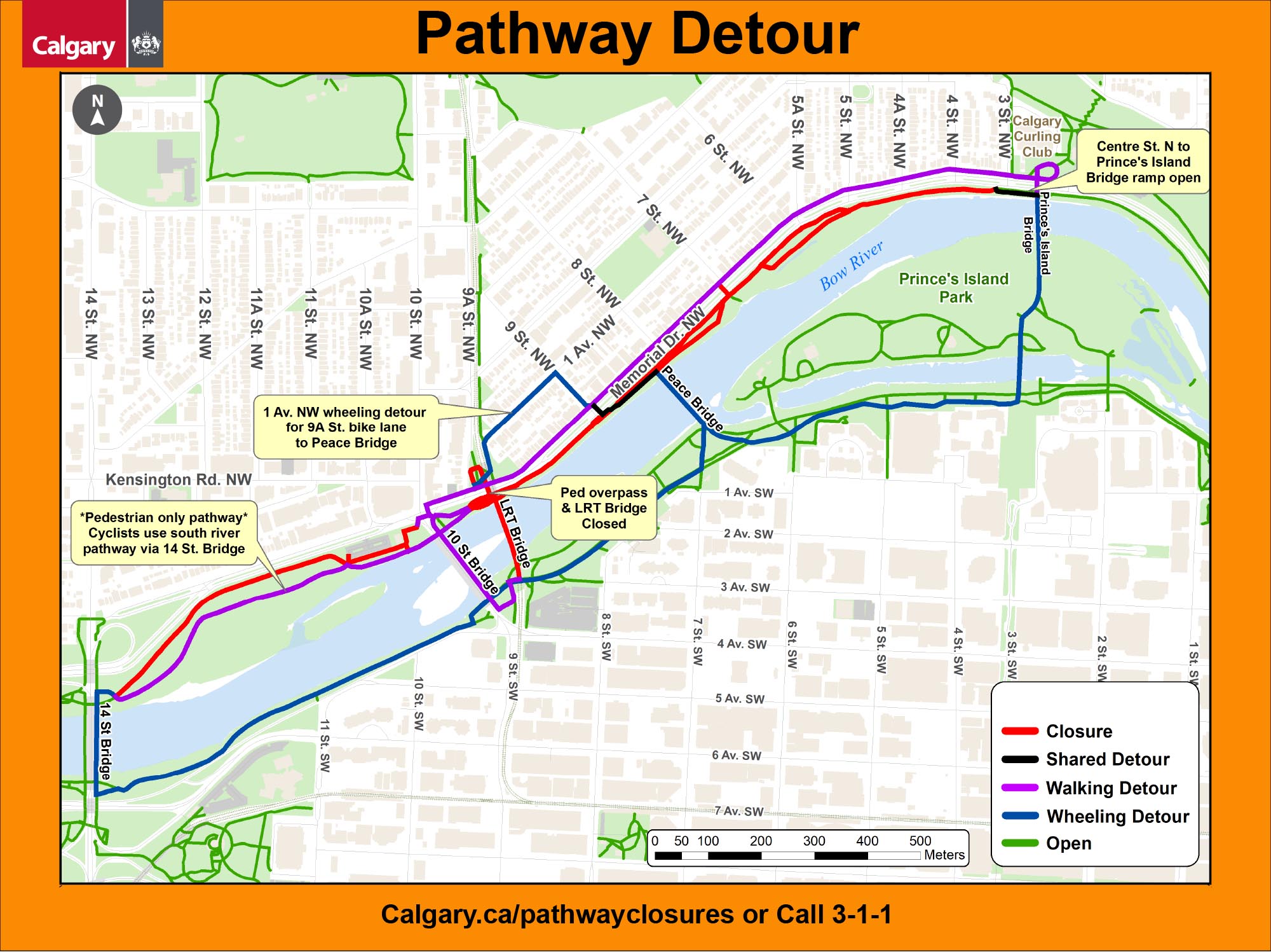 Pathway closure map Ogden bow river