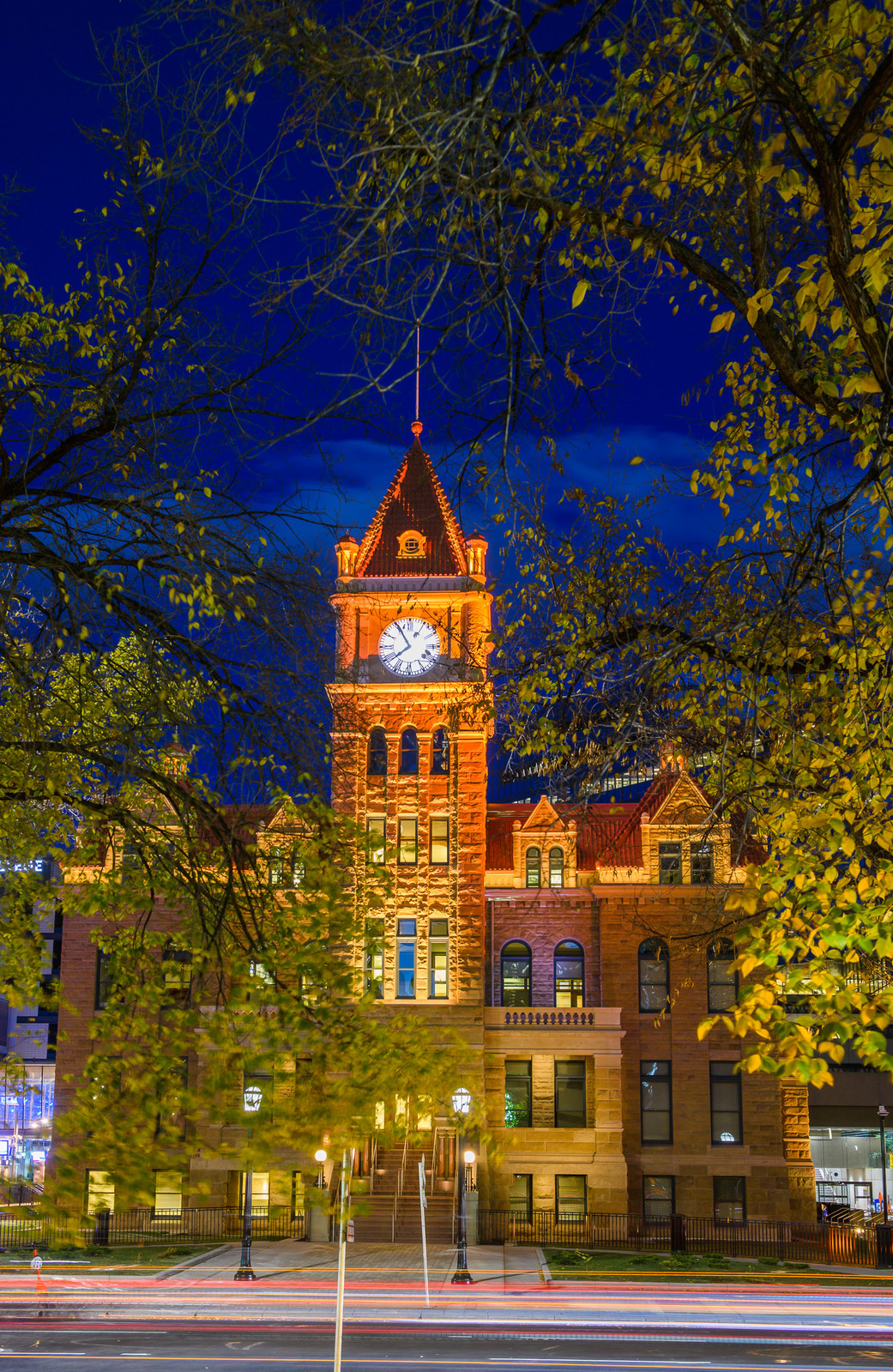Historic City Hall illuminated at night