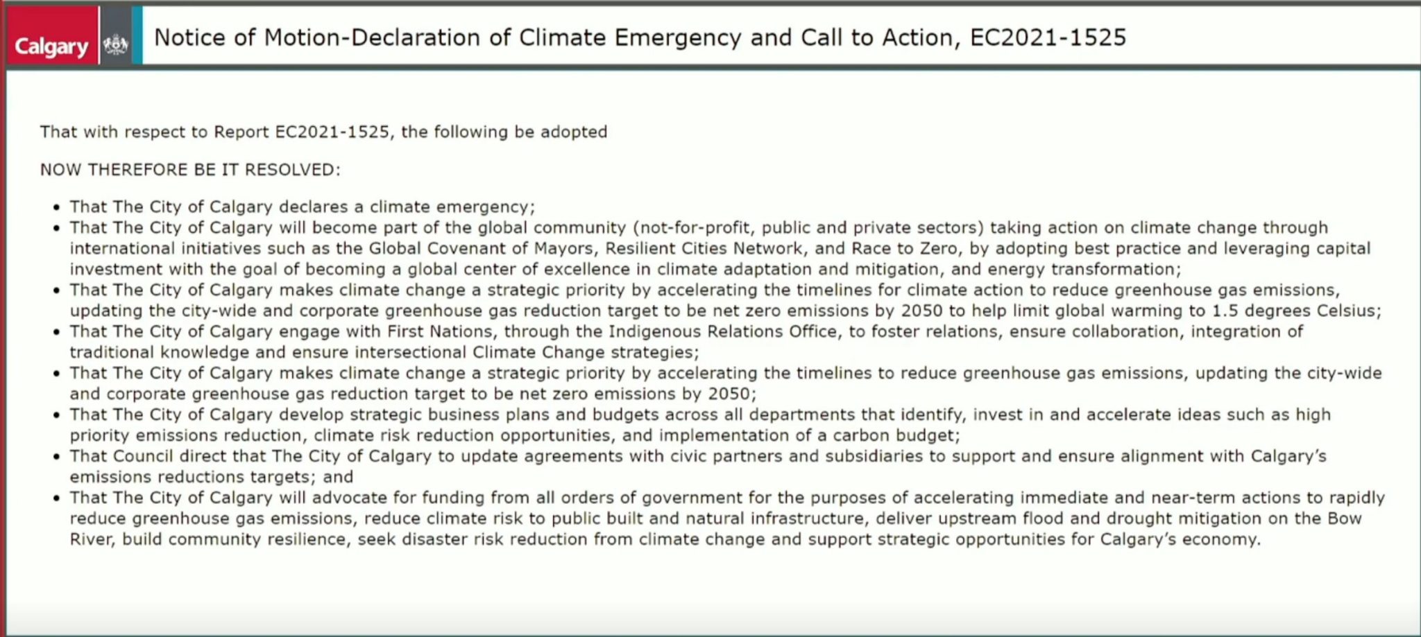 Notice of Motion: Declaration of Climate Emergency and Call to Action