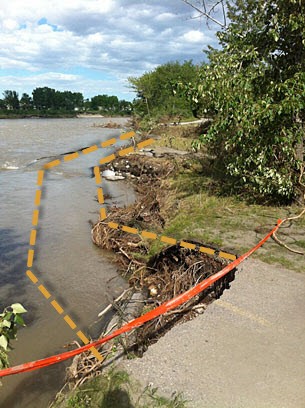 Edworthy Park pathway where the river has erroded the land away.