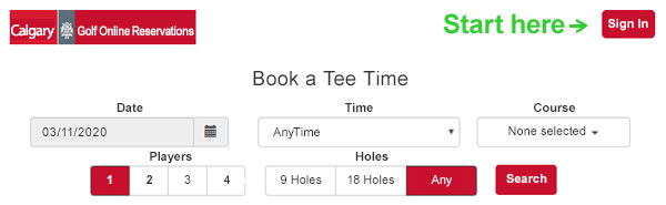 Reservation system screenshot