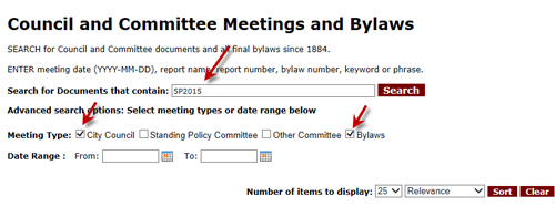 search bylaw number