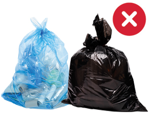 Remove caps and lids No Bagged Recycleables