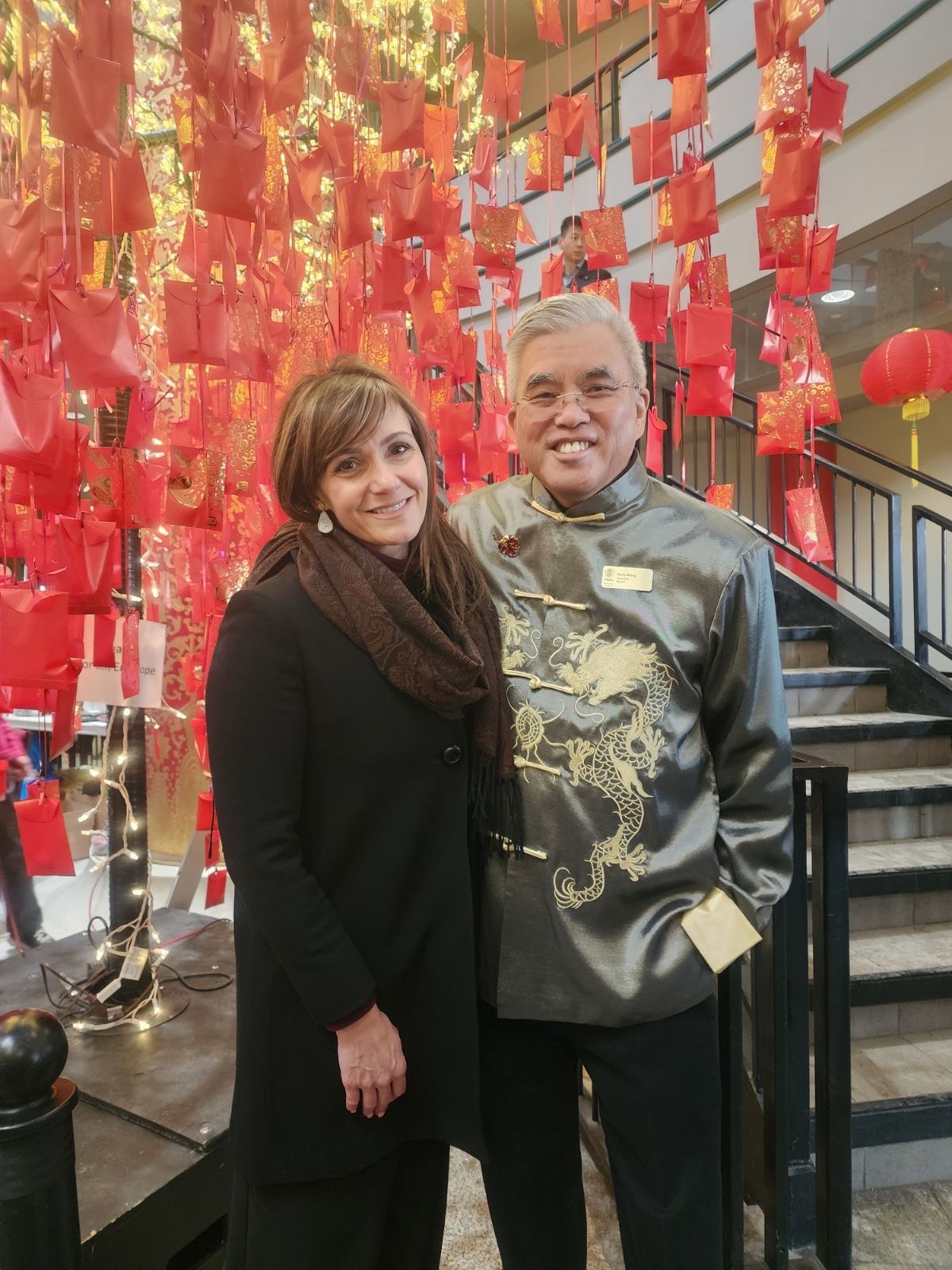 Councillor Sharp with Ward 7 Councillor Terry Wong at the Chinese New Year Celebration held at the Calgary Chinese Cultural Centre on February 10, 2024. 