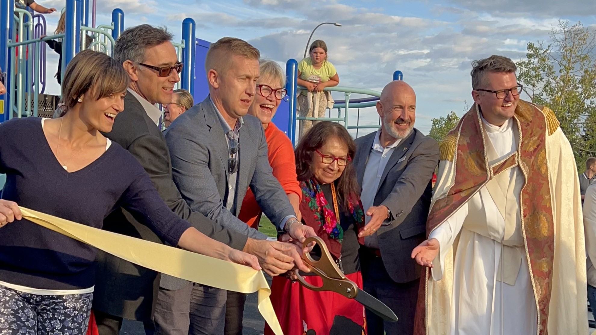 Councillor Sharp at St. Sylvester School's playground opening