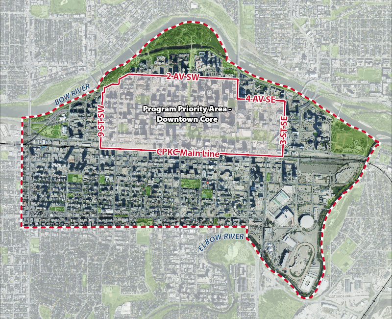 Map of the Plus 15 boundary in downtown Calgary