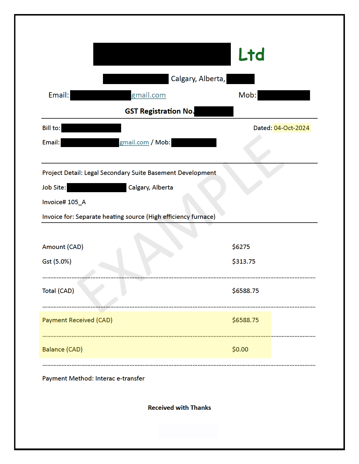 Example Invoice 105 A Redacted