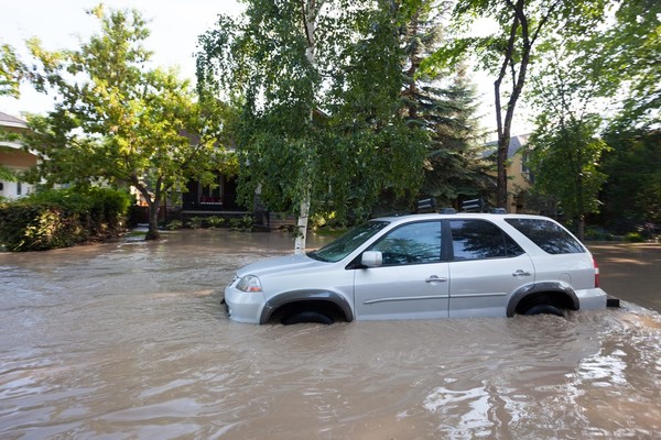 A car is flooded during the 2013 flood in Calgary