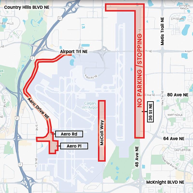 Airport roads no stopping or parking map