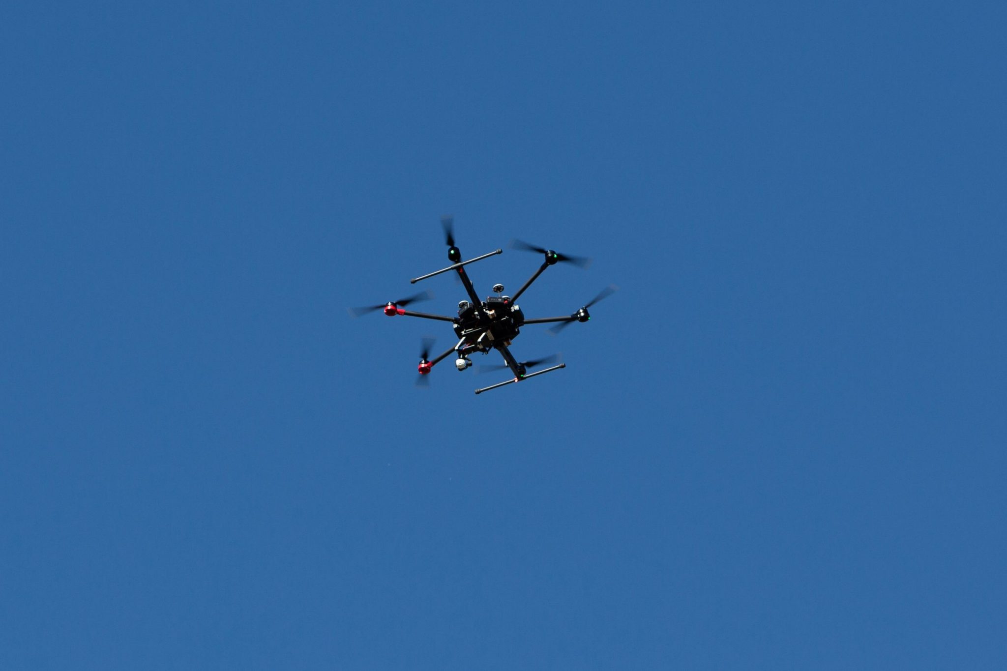 Drone flying in the sky.