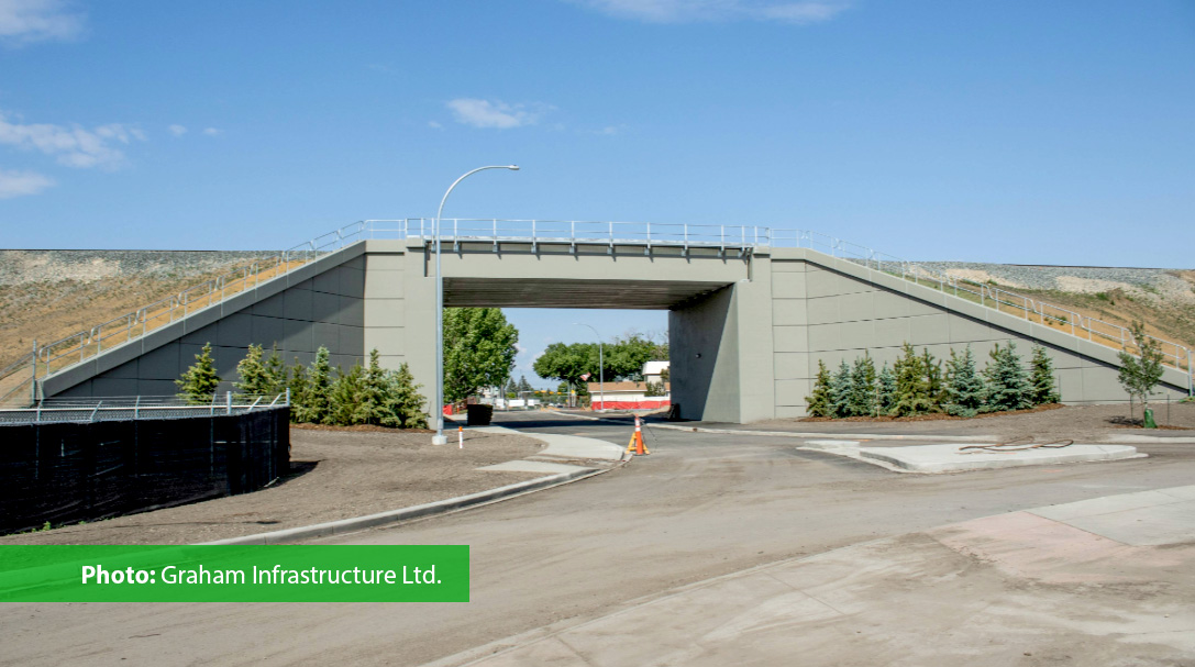 Looking west through the 78 Avenue underpass from the new roundabout