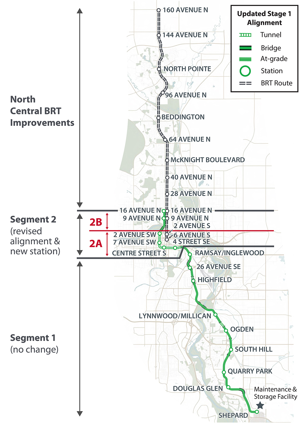Green Line route map with construction segments