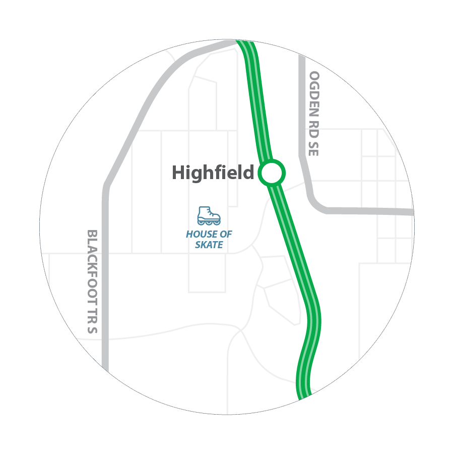 A small map showing the location of House of Skate relative to Highfield station.