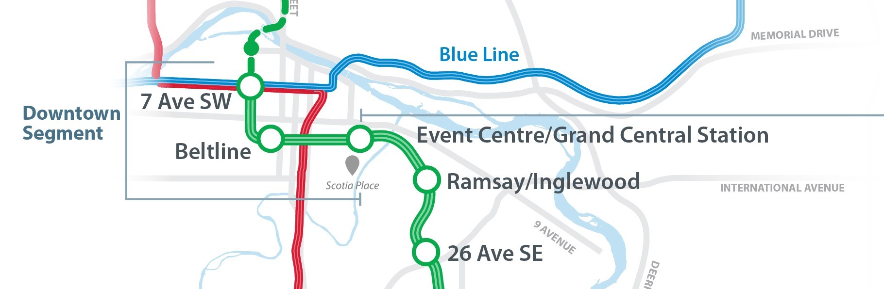Illustrated map showing the downtown segement