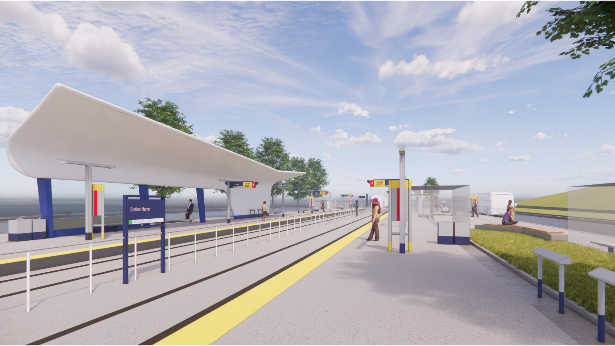 Station rendering showing the low flow street-level access.