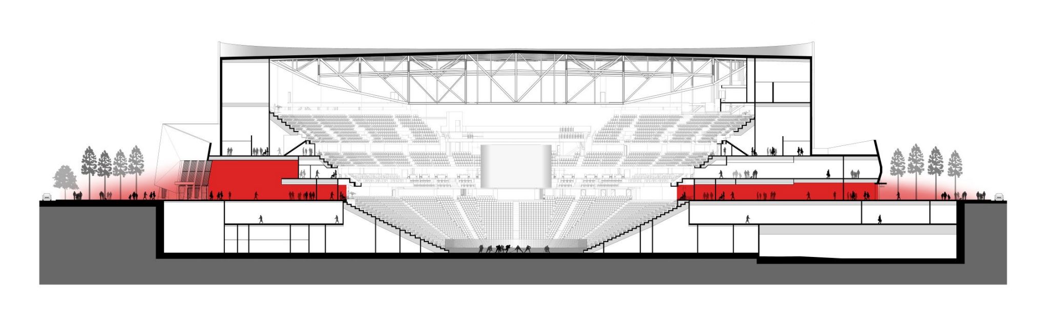 a cross section of the archetecture of the event centre