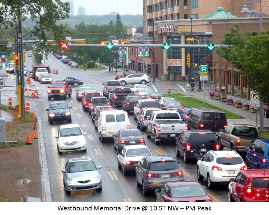 Westbound Memorial Drive at 10 street NW - PM Peak