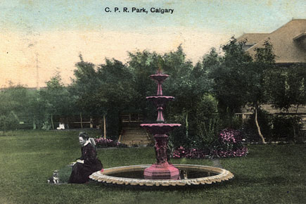 Canadian Pacific Railway Park fountain postcard
