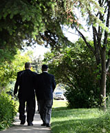 Veterans walking along Memorial Drive