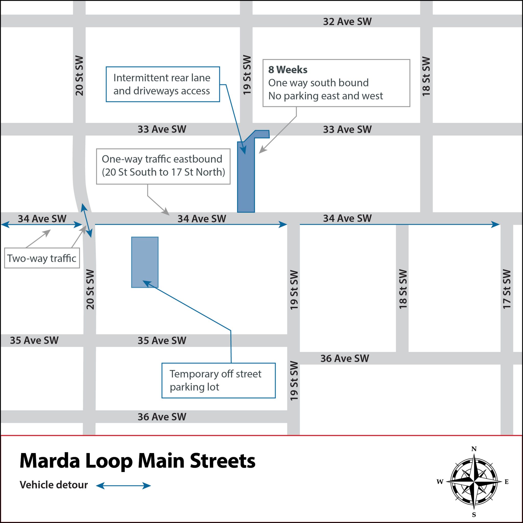 Road and sidewalk reconstruction on 19 St between 33 and 34 Ave