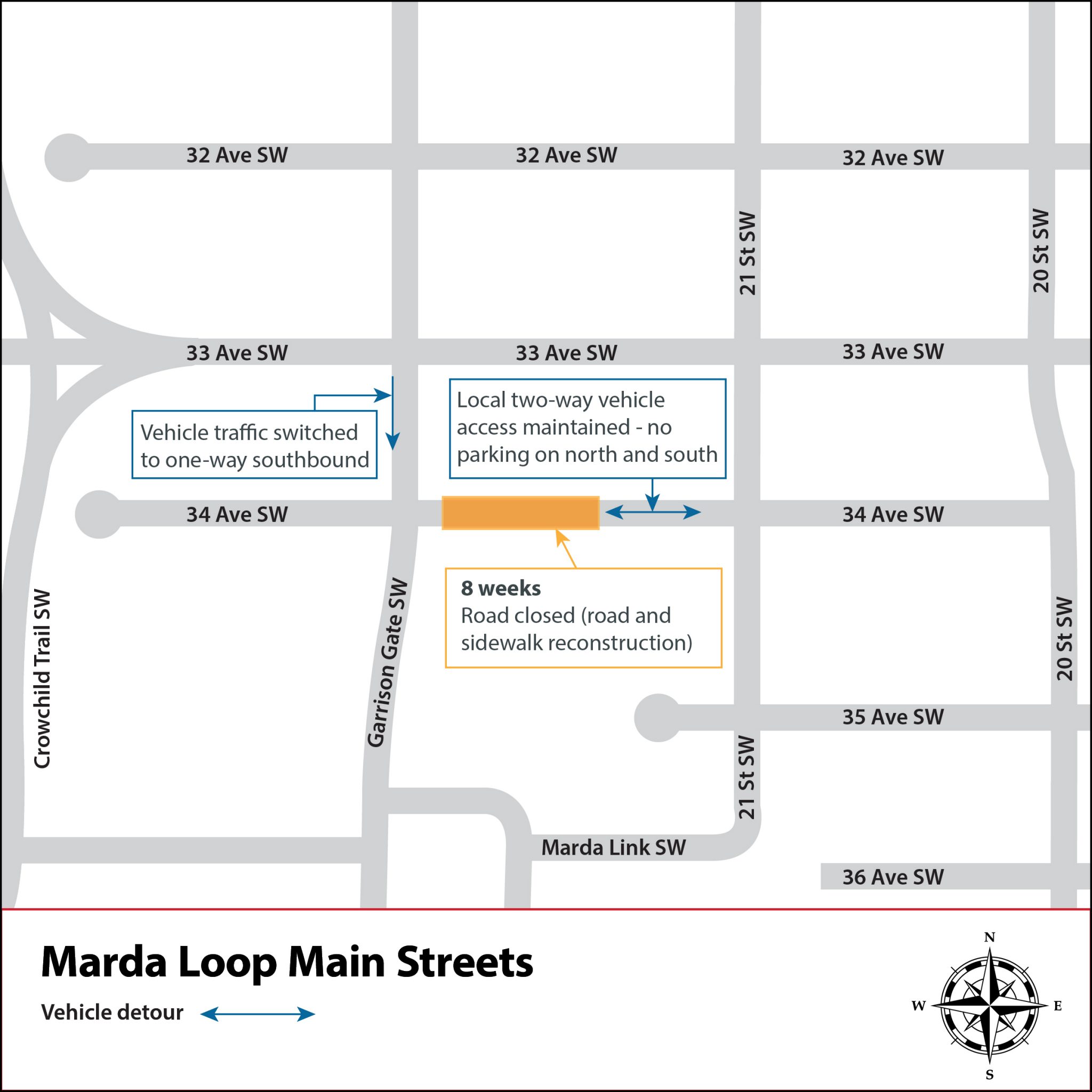 34 Avenue east of 22 St – road and sidewalk reconstruction