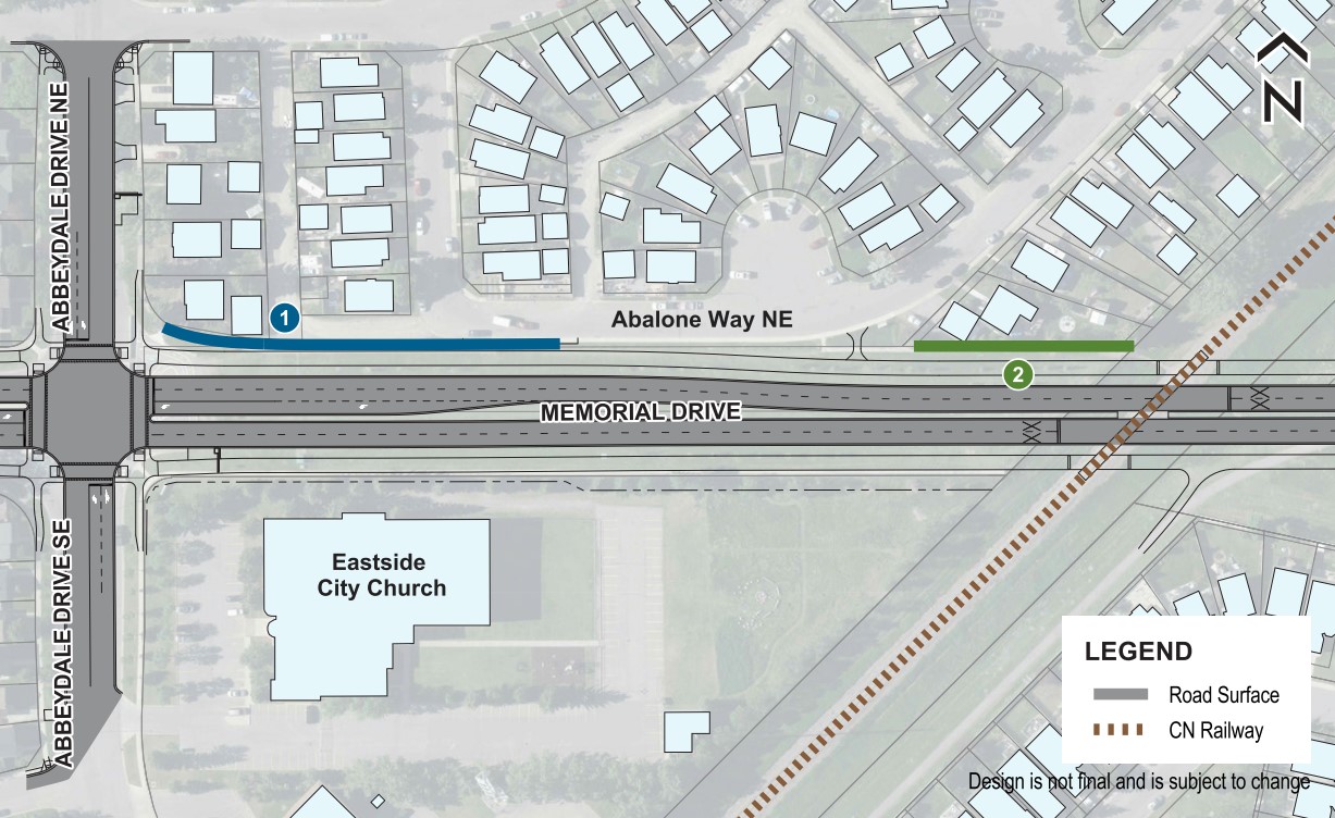 Noise barriers on Memorial Drive S.E. east of Abbeydale Drive N.E.
