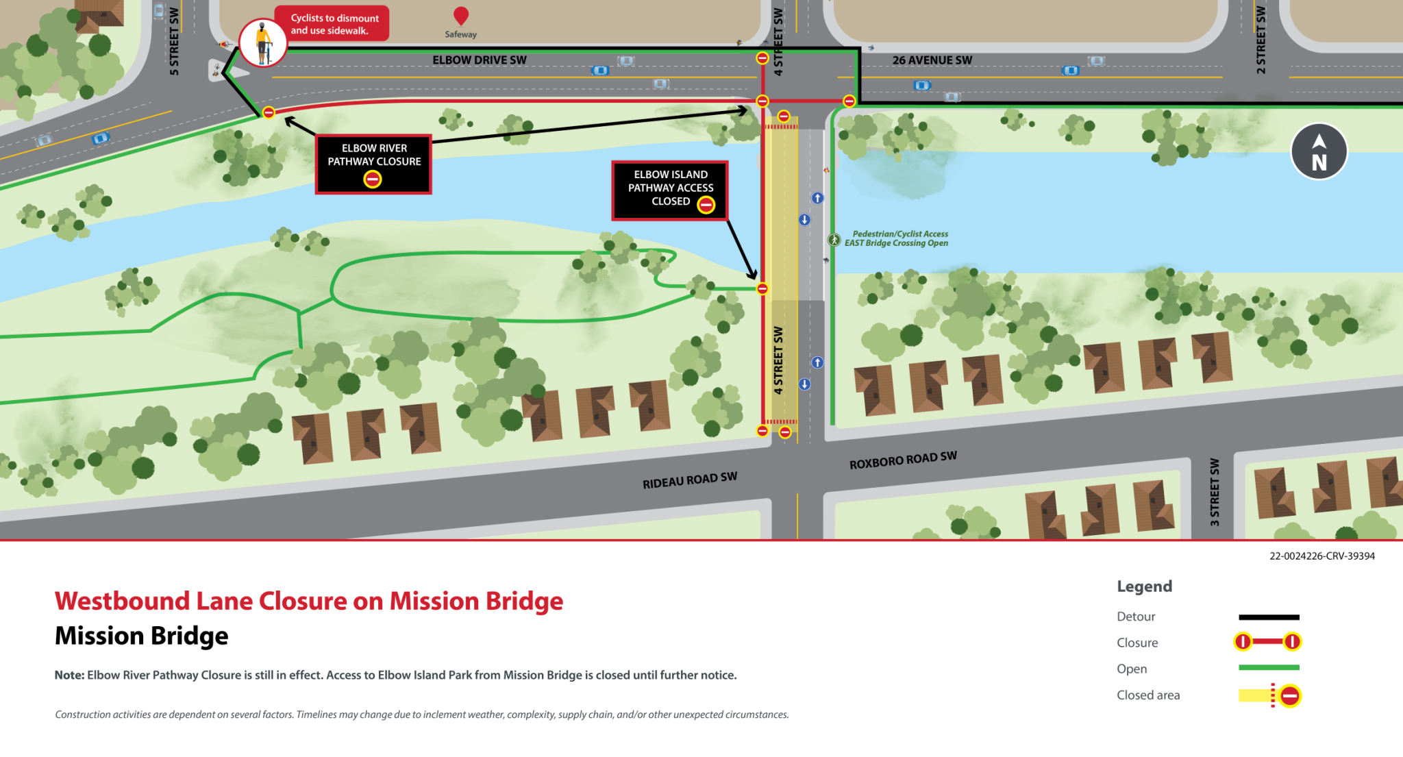 Mission Bridge - Westbound lane closures on Mission Bridge map