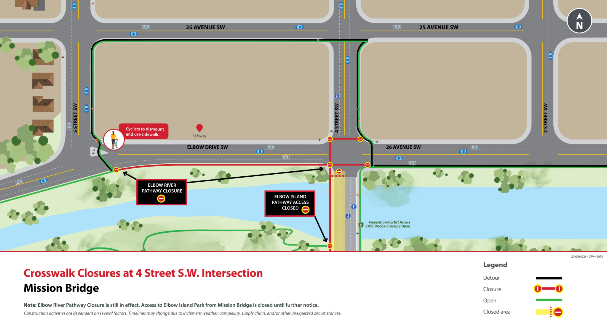 Temporary Crosswalk Closures at 4 Street S.W. Intersection map