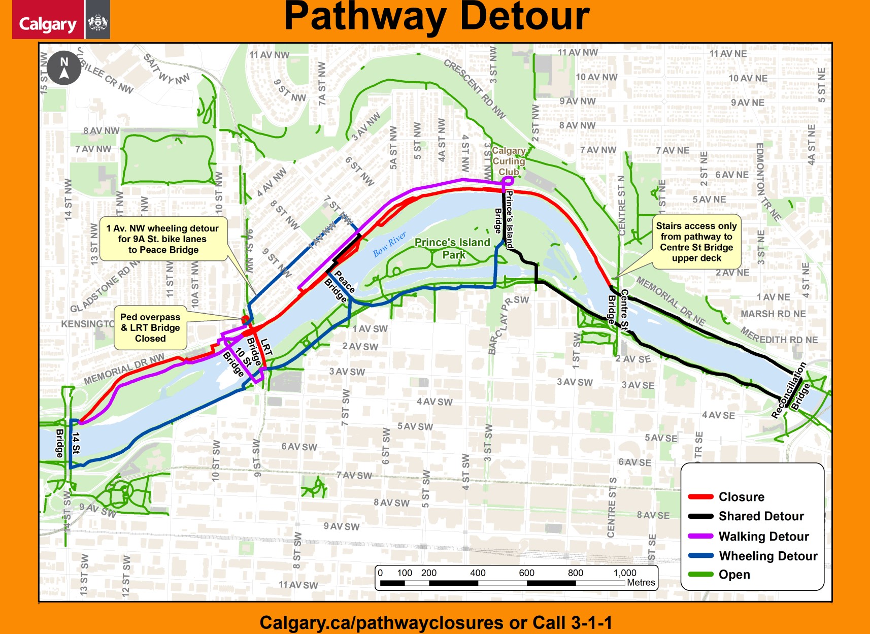 Pathway closure and detour map
