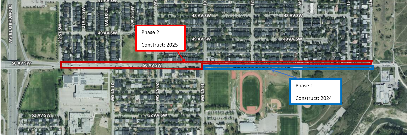 50 Avenue SW construction phases area map