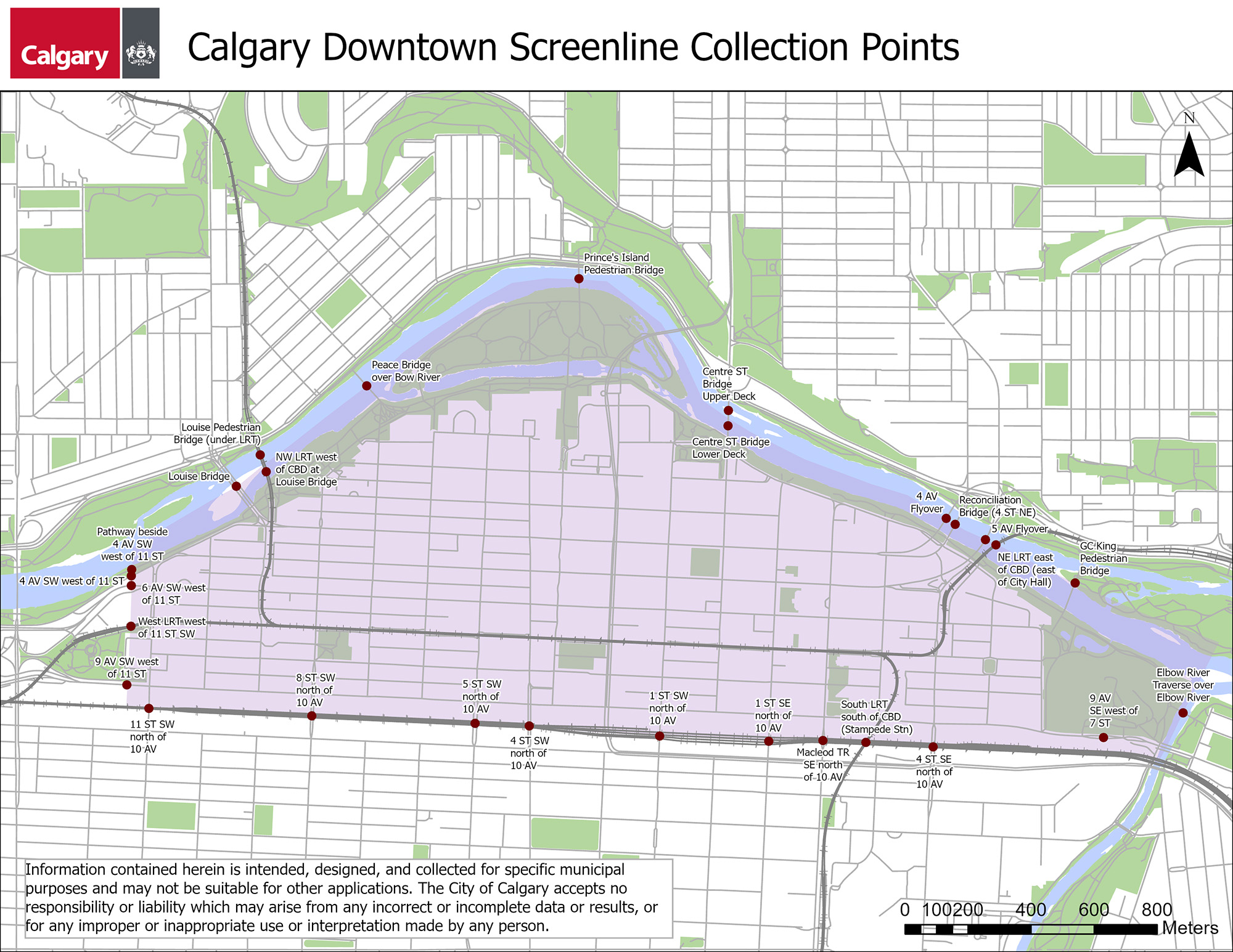 Calgary downtown screenline collection points