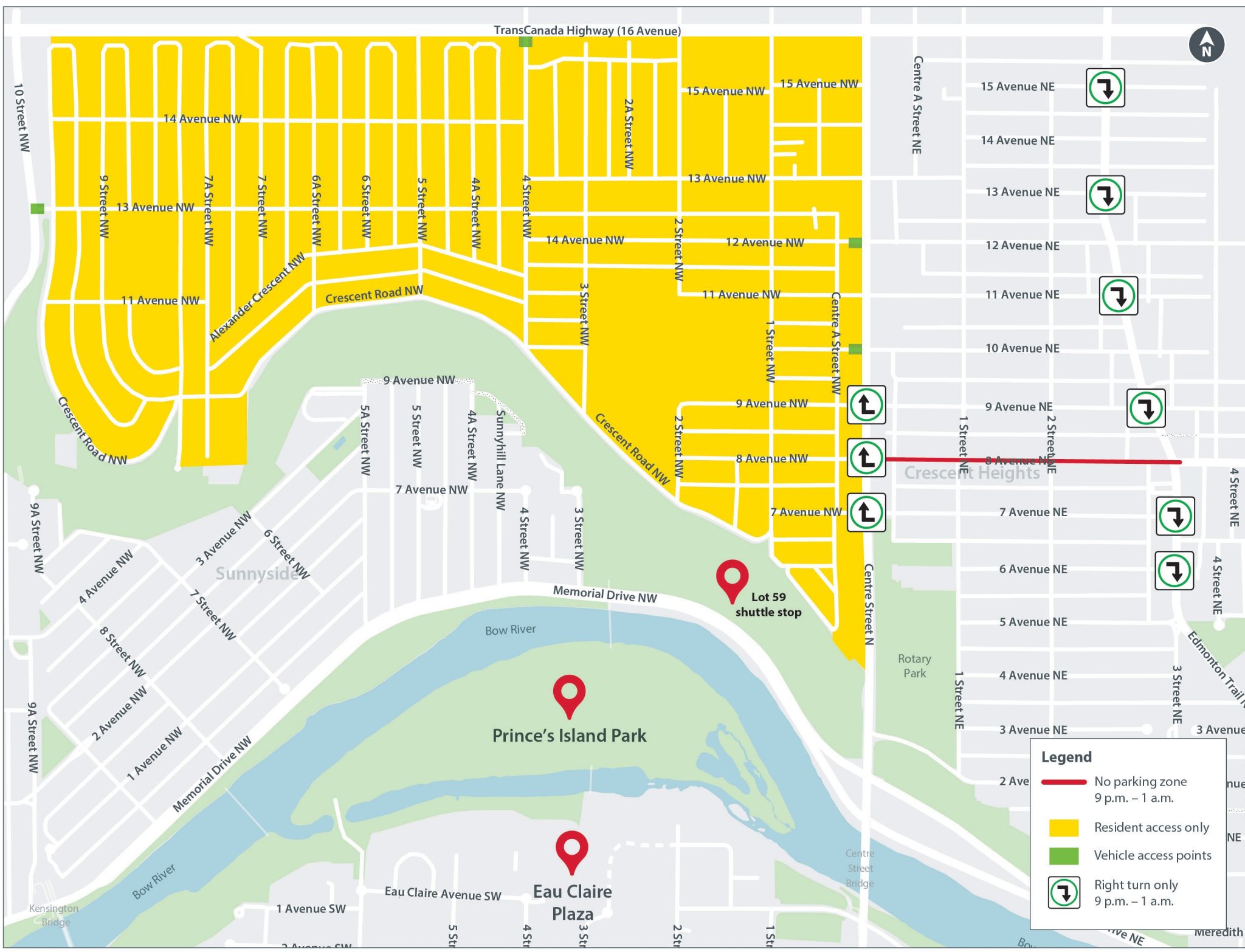 Map of road closures during the 2025 Calgary New Year's Eve celebration
