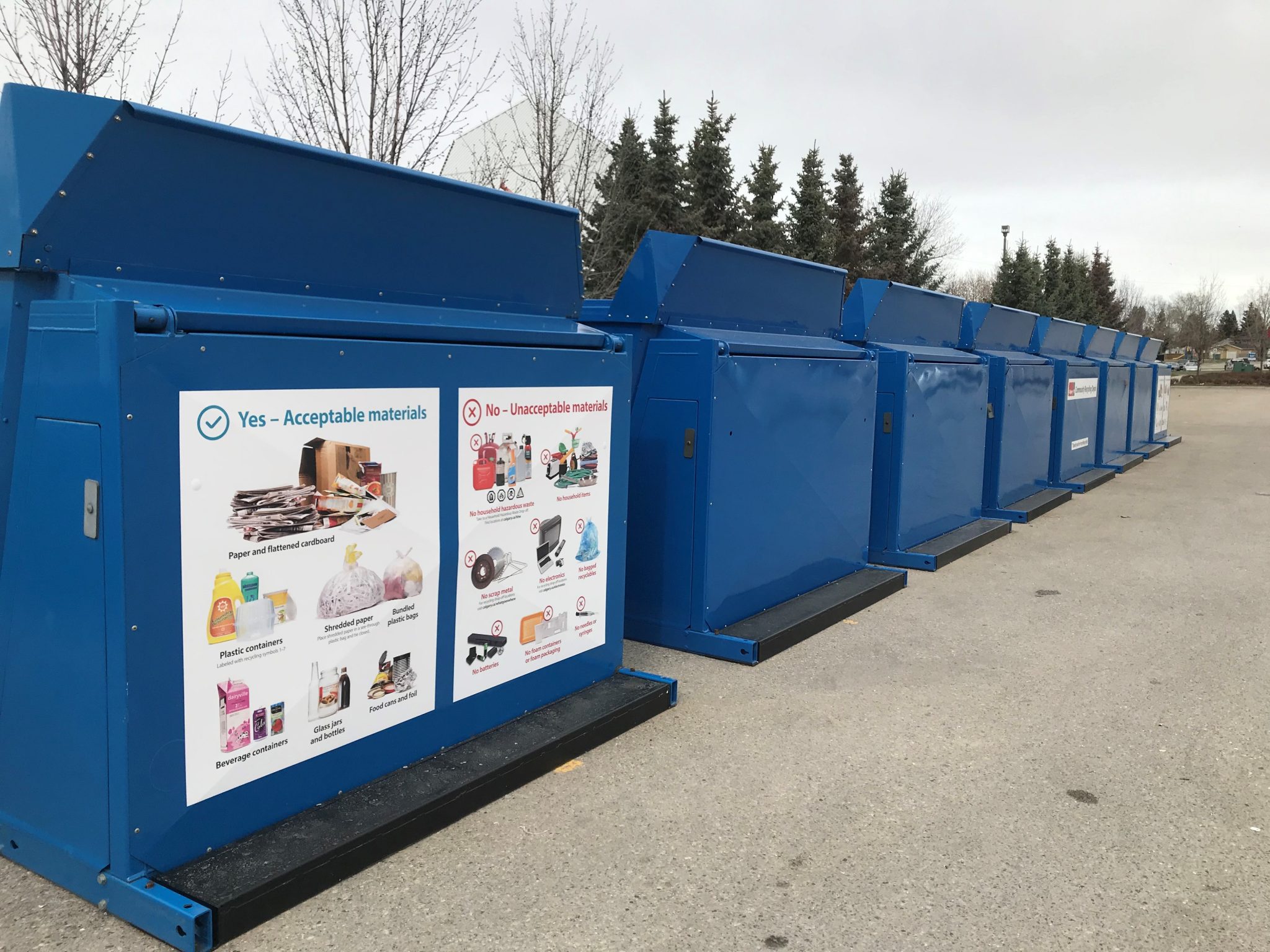 blue community recycling bins