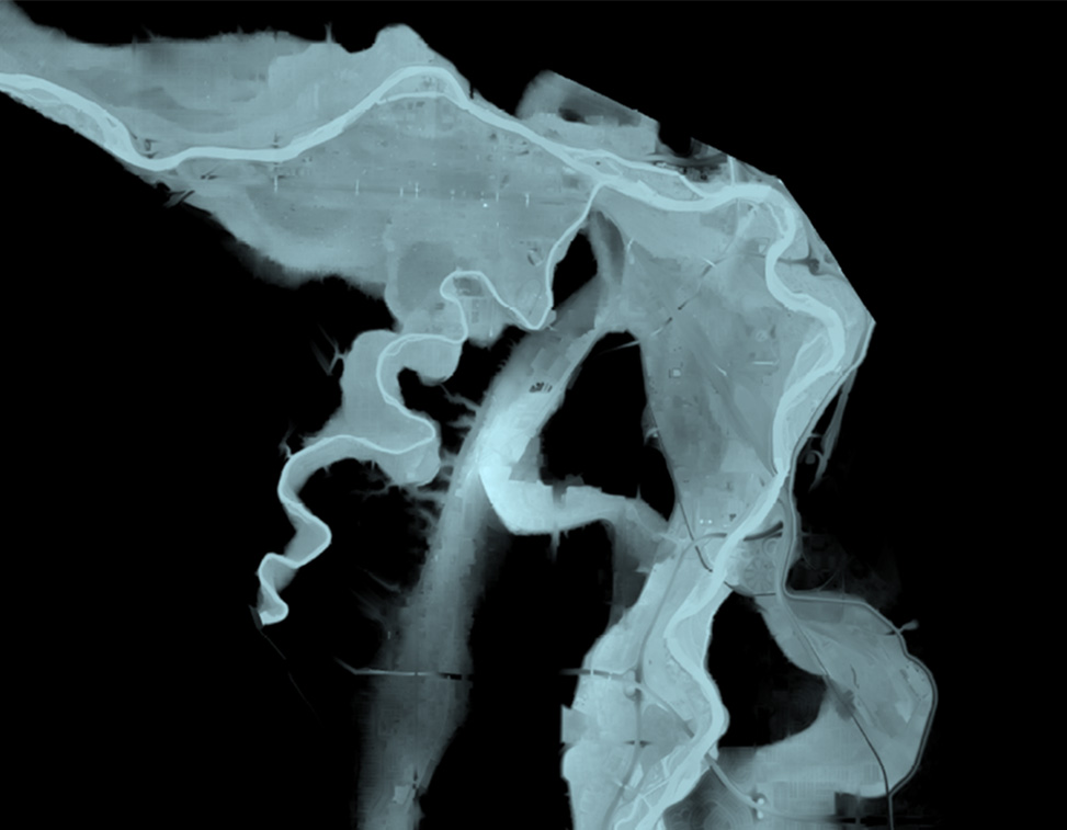 An image of the Bow and Elbow Rivers and their natural ’meander belt’ or area which they have eroded back and forth from over the last 10,000 years.