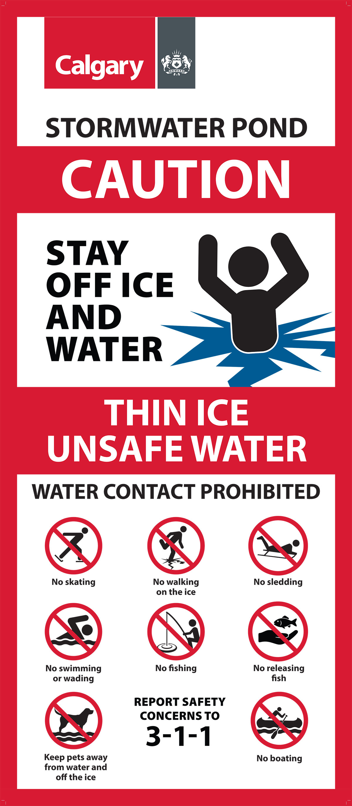 Stormwater pond caution signage